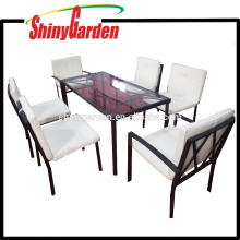 Patio Outdoor Steel 7-Piece Glass Top Dining Table Set 6 chairs Furniture